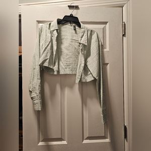 Cropped Striped Long-Sleeve Button Down